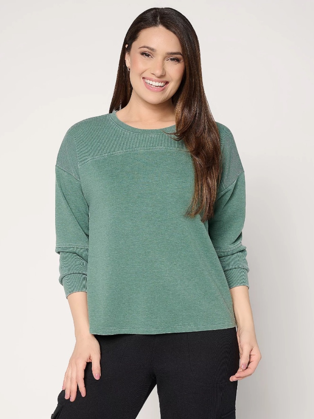 AnyBody Beach Wash French Terry Pullover, Farm Sz M a719248